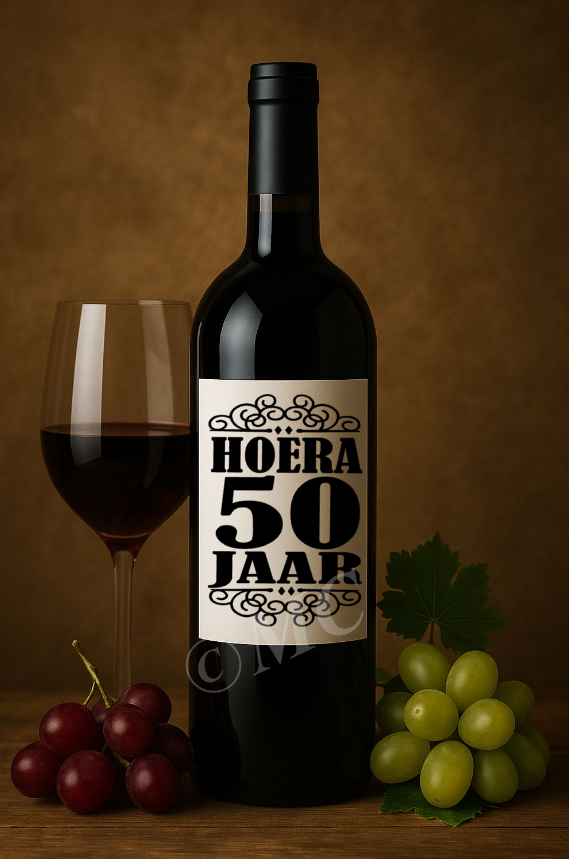 Wijnfles etiket: Hoera 50 jaar