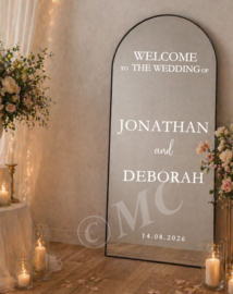 Spiegelsticker: Welcome to the wedding of (blokletters)