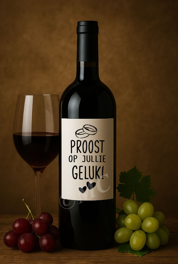Wijnfles etiket: Proost op jullie geluk