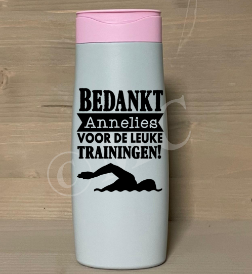 Douchegel Bedankt "naam" voor de leuke trainingen (zwemmen)