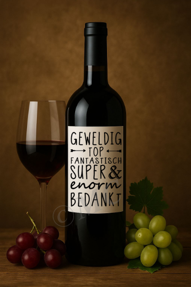 Wijnfles etiket: Enorm bedankt