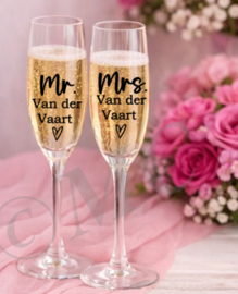 sticker mr mrs champagneglas