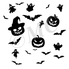 Statisch -Halloween set pompoen spook vleermuis