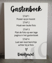 Tekstbord - Gastenboek stap 1 tm 4