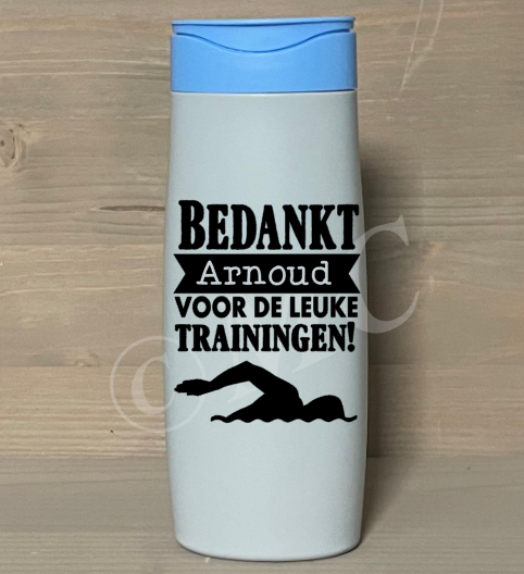 Douchegel Bedankt "naam" voor de leuke trainingen (zwemmen)