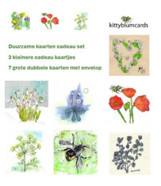 Cadeau set 7 dubbele kaarten met enveloppe en zakje wilde bloemenzaden