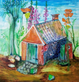 Stookhuisje met bloemen