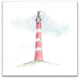 Natuurmuseum Ameland: Kaarten die passen bij Ameland. De Bonte Luw, de vuurtoren, duindoorn en de werkende molens waar ambachtelijke Amelander producten worden gemaakt.