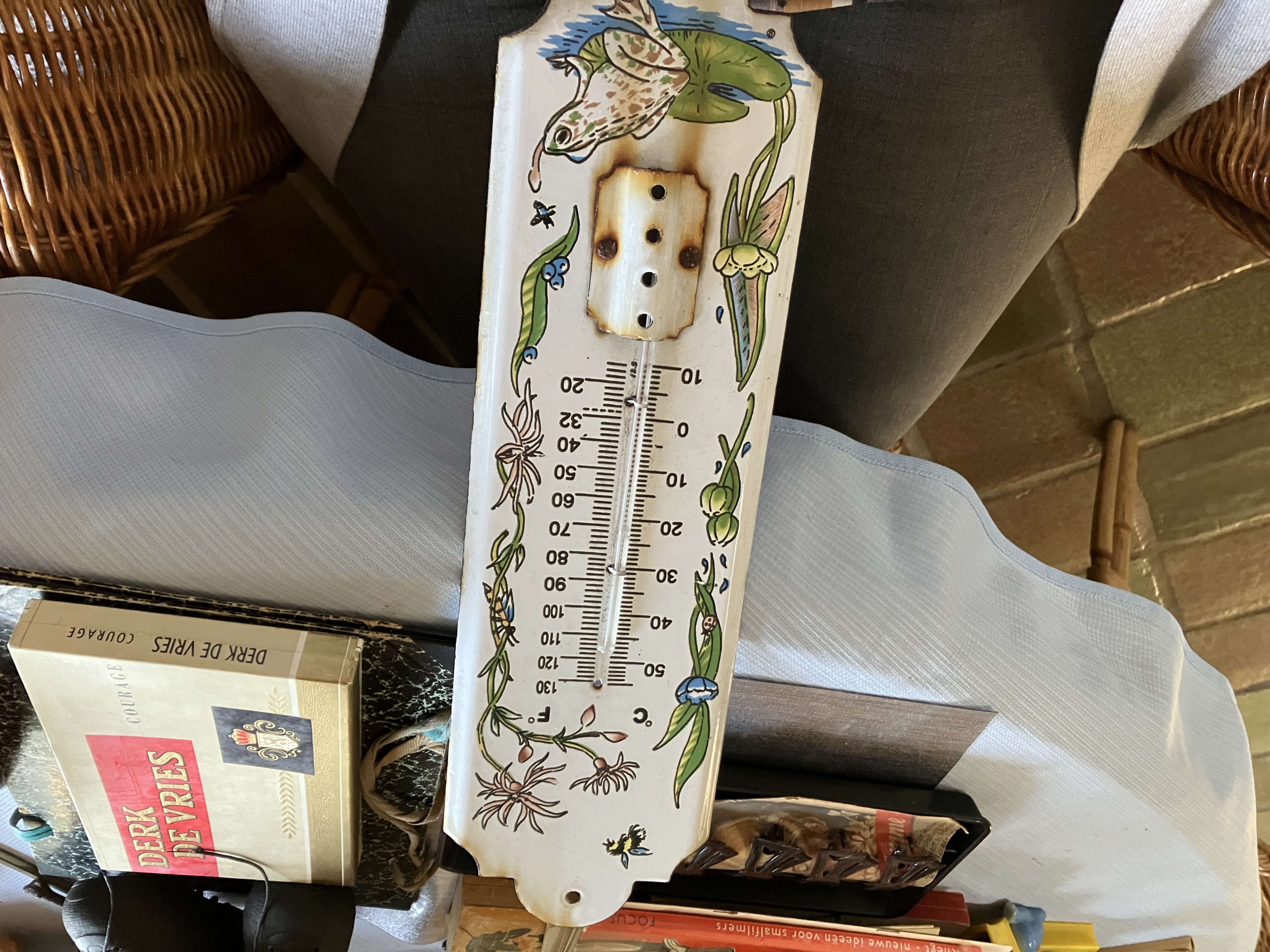 antieke emaille thermometer