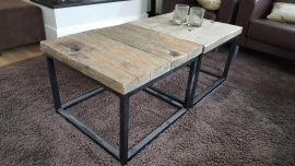 Salontafel 60x60cm eiken wagondelen wagonplanken