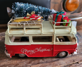 Tin Christmas Campervan red