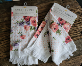 Gastendoek met rose en paarse bloemen