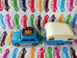 Auto met caravan blauw