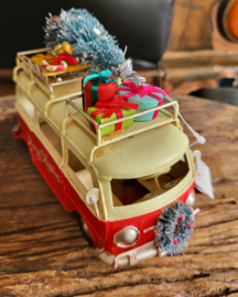 Tin Christmas Campervan red