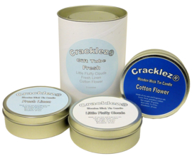 Cracklez® Geschenkset Fresh met 3 knetter houtlont geurkaarsen: cotton flower, fresh linen en little fluffy clouds