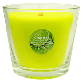 Citrobella® XL citronella kaars in glas met stil houtlont 700 g in geschenk doos