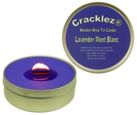 Cracklez® Knetter Houten Lont Geur Kaars in blik Lavendel Mont Blanc. Blauw-violet. Aromatherapie.