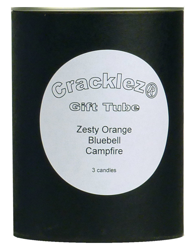 Cracklez® Geschenkset zwart met 3 knetter houtlont geur kaarsen naar keuze