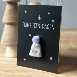 Kaart | Fijne feestdagen+lange gebreide muts