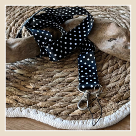 Keycord | zwart met witte stippen