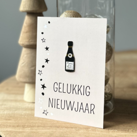 Kaart | Gelukkig nieuwjaar+flesje champagne