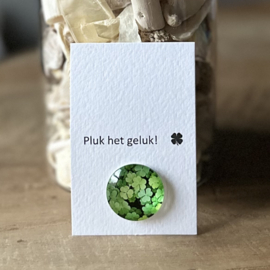 Minikaart | Pluk je geluk+glazen cabuchon klaver 4