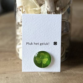 Minikaart | Pluk je geluk+glazen cabuchon klaver 4