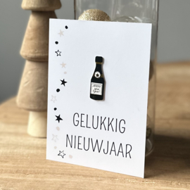 Kaart | Gelukkig nieuwjaar+flesje champagne