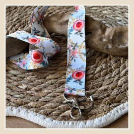 Keycord wit met bloemen