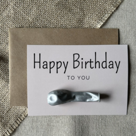 Kaart | Happy birthday to you-beige + zilverkleurige ballon