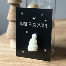 Kaart | Fijne feestdagen+gebreide muts