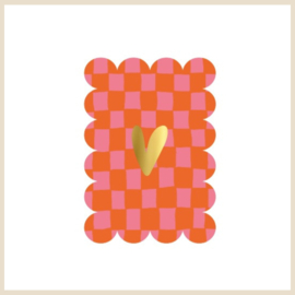 Kaart | Handdraw grid Oranje/Roze + hart