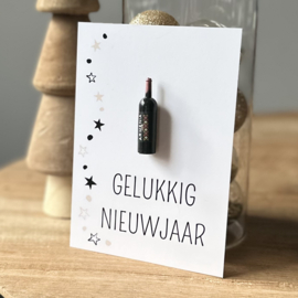 Kaart | Gelukkig nieuwjaar+flesje wijn
