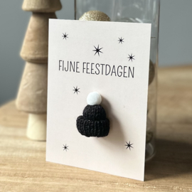 Kaart | Fijne feestdagen+gebreide muts