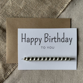 Kaart | Happy Birthday-wit+ zilverkleurig kaarsje