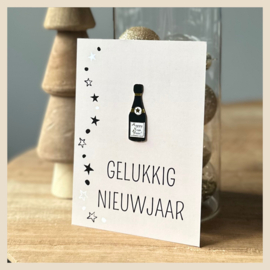 Kaart | Gelukkig nieuwjaar+flesje champagne