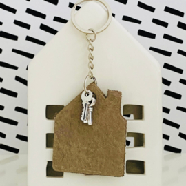 Sleutelhanger leren huisje