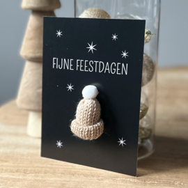 Kaart | Fijne feestdagen+gebreide muts