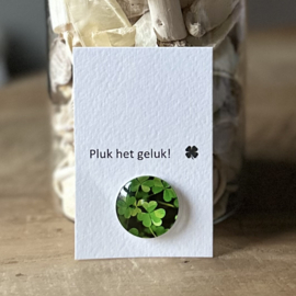 Minikaart | Pluk je geluk+glazen cabuchon klaver 4