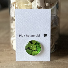 Minikaart | Pluk je geluk+glazen cabuchon klaver 4