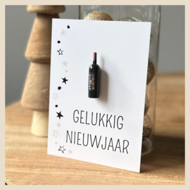 Kaart | Gelukkig nieuwjaar+flesje wijn