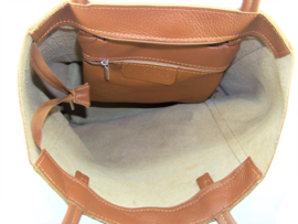 Cognac Vera Pelle leren shopper