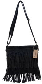 Back to the Sixties Suede Franje tas (zwart)