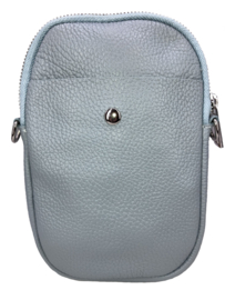 Leren telefoontasje Babyblauw met schouderband