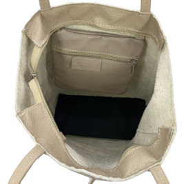 Beige Vera Pelle leren shopper