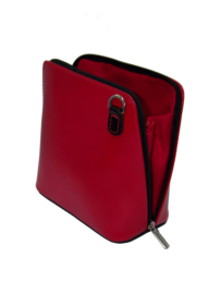 Rood met zwarte details Vera Pelle Italiaans leren schoudertasje (rits rondom)