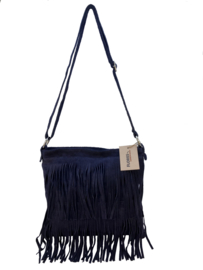 Back to the Sixties Suede Franje tas (donkerblauw)