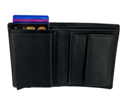 DD zwart leren portemonnee met Figuretta Cardprotector met kleingeldvak
