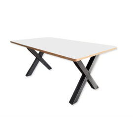 Hippe BSO tafel 200 met witof decor blad en stalen X poot