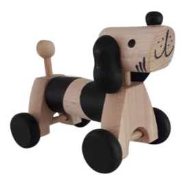 wooden dog on wheels - monochrome